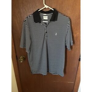 Blue White  Stripe IZOD Polyester Golf Golfing Polo Shirt Adult M Excellent (A65